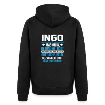 INGO - Titan - Unisex Premium Bio Zip Hoodie - Schwarz - Hinten - Nico (187cm)