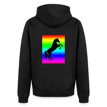 Regenbogen Pferd - Unisex Premium Bio Zip Hoodie - Schwarz - Hinten - Nico (187cm)