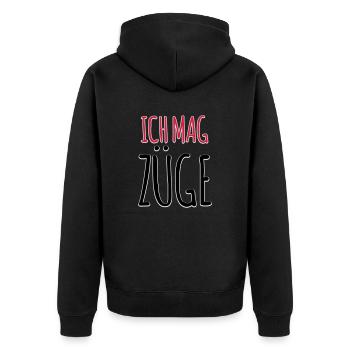 Lustiger Spruch Ich mag Züge Zugfahrer Geschenk - Unisex Premium Bio Zip Hoodie - Schwarz - Hinten - Nico (187cm)