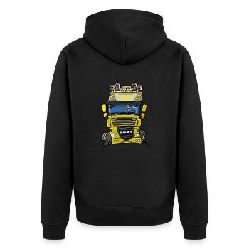 0793 D truck yellow - Unisex Premium Organic Zip Hoodie - black - Back - Nico (187cm)