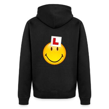 Smiley New Driver - Unisex Premium Organic Zip Hoodie - black - Back - Nico (187cm)