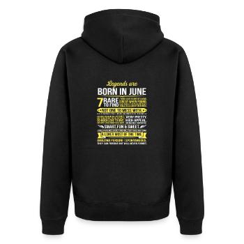 Legends Are Born In June - Unisex Premium Organic Zip Hoodie - black - Back - Nico (187cm)