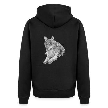 Wolf - Unisex Premium Bio Zip Hoodie - Schwarz - Hinten - Nico (187cm)