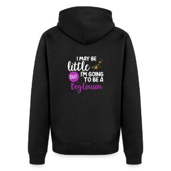 Ich mag klein sein, aber ich werde ein großer Cousin sein - Unisex Premium Bio Zip Hoodie - Schwarz - Hinten - Nico (187cm)