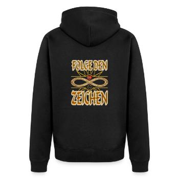 Folge den ZEICHEN - Unendlichkeit - Liebe - Unisex Premium Bio Zip Hoodie - Schwarz - Hinten - Nico (187cm)
