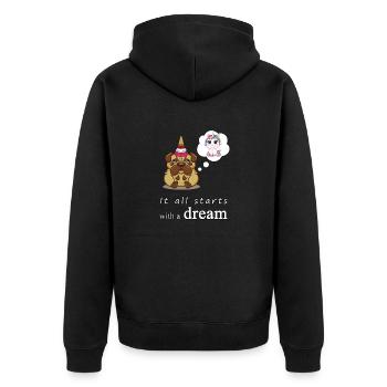 It all starts with a dream | Unicorn gift pug - Unisex Premium Organic Zip Hoodie - black - Back - Nico (187cm)