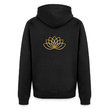 filigranes stilisiertes goldenes Blüten Symbol - Unisex Premium Bio Zip Hoodie - Schwarz - Hinten - Nico (187cm)