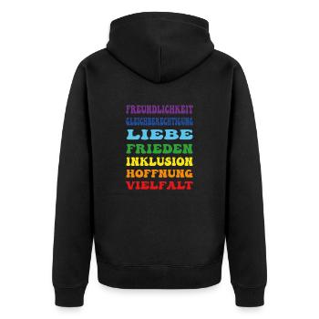 regenbogen csd diversity - Unisex Premium Bio Zip Hoodie - Schwarz - Hinten - Nico (187cm)