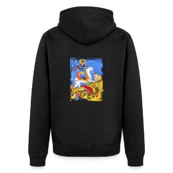 orthodoxes Fresko - Unisex Premium Bio Zip Hoodie - Schwarz - Hinten - Nico (187cm)