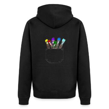 Scherenschnitt Pocket Brush Station bunte Pinsel - Unisex Premium Bio Zip Hoodie - Schwarz - Hinten - Nico (187cm)