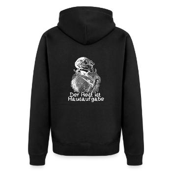 Der Rest ist Hausaufgabe | Busch Lehrer Lämpel - Unisex Premium Bio Zip Hoodie - Schwarz - Hinten - Nico (187cm)