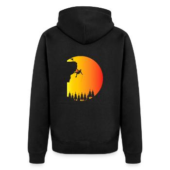 Bouldern Klettern Climbing - Unisex Premium Bio Zip Hoodie - Schwarz - Hinten - Nico (187cm)