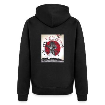 Japanische Kunst Japan Streetwear Samurai - Unisex Premium Bio Zip Hoodie - Schwarz - Hinten - Nico (187cm)