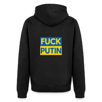 Ukraine - Unisex Premium Organic Zip Hoodie - black - Back - Nico (187cm)