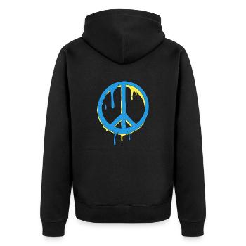 Peace Graffiti Blau Gelb Tropfen - Unisex Premium Bio Zip Hoodie - Schwarz - Hinten - Nico (187cm)