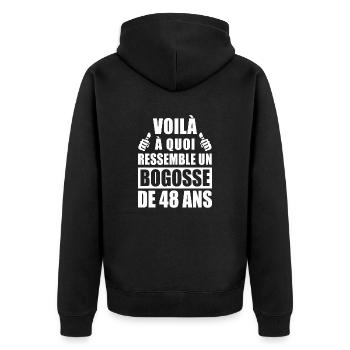 bogosse de 48 ans / humour anniversaire 48 ans - Veste à capuche bio Premium Unisexe - noir - Dos - Nico (187cm)