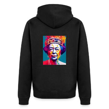 Queen Elizabeth Abstrakt Bunt - Unisex Premium Bio Zip Hoodie - Schwarz - Hinten - Nico (187cm)