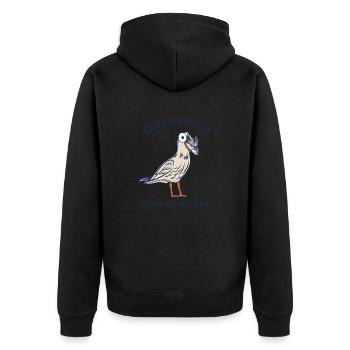Gierschlud Möve - Es ist mir in den Mund geflogen - Unisex Premium Bio Zip Hoodie - Schwarz - Hinten - Nico (187cm)