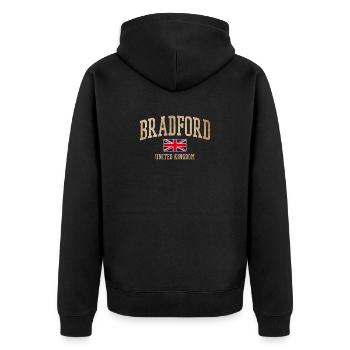 Bradford UK Vintage Banner - Unisex Premium Bio Zip Hoodie - Schwarz - Hinten - Nico (187cm)