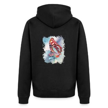 Schmetterling - Unisex Premium Bio Zip Hoodie - Schwarz - Hinten - Nico (187cm)