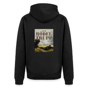Bundeswehr Sprüche Design Rödeltrupp - Unisex Premium Bio Zip Hoodie - Schwarz - Hinten - Nico (187cm)