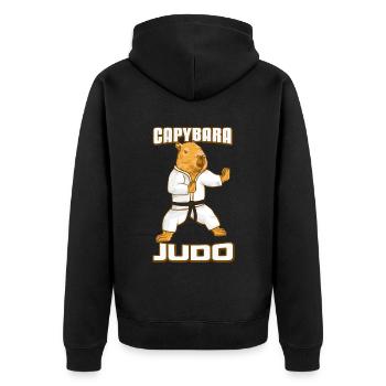 Capybara Judo Kampfsport - Unisex Premium Bio Zip Hoodie - Schwarz - Hinten - Nico (187cm)