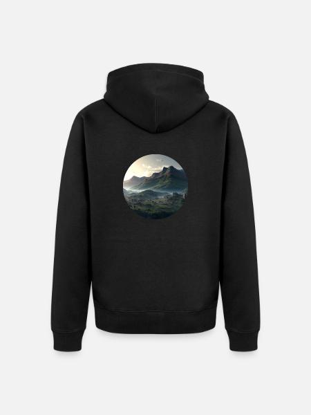 Wunderschöne Berglandschaft im Nebel - Unisex Premium Bio Zip Hoodie - Schwarz