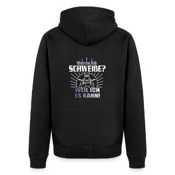 Warum ich schweiße? Weil ich es kann! Schweisser - Unisex Premium Bio Zip Hoodie - Schwarz - Hinten - Nico (187cm)