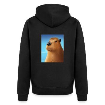 Cooles Comic-Porträt von Capybara - Unisex Premium Bio Zip Hoodie - Schwarz - Hinten - Nico (187cm)