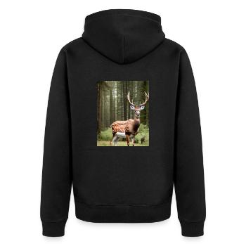 Cooles Comic-Porträt eines wilden Damhirsches majestätisch - Unisex Premium Bio Zip Hoodie - Schwarz - Hinten - Nico (187cm)