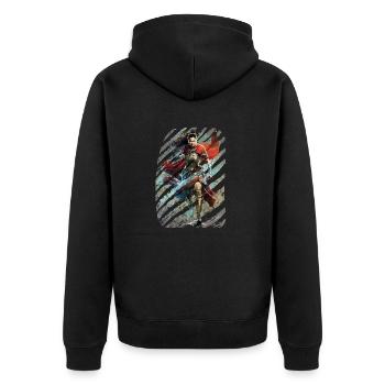 Himmlische Hüterin: Nebula Warrior Lady m. Rüstung - Unisex Premium Bio Zip Hoodie - Schwarz - Hinten - Nico (187cm)