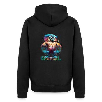 Gym B Owl - Gymbowl - Kraftsport Eule - No Pain... - Unisex Premium Bio Zip Hoodie - Schwarz - Hinten - Nico (187cm)