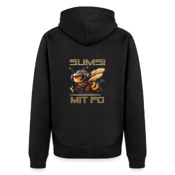 Sumsi mit Po - Optimismus - rasende Biene - Unisex Premium Bio Zip Hoodie - Schwarz - Hinten - Nico (187cm)