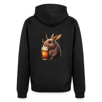 Coole Hase mit Bier Illustration - Unisex Premium Bio Zip Hoodie - Schwarz - Hinten - Nico (187cm)