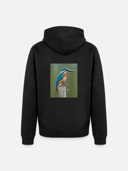 kingfisher on the branch - Unisex Premium Organic Zip Hoodie - black