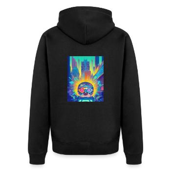 Musik Hund #002 - Unisex Premium Bio Zip Hoodie - Schwarz - Hinten - Nico (187cm)