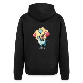 Katze Vater und Sohn - Unisex Premium Bio Zip Hoodie - Schwarz - Hinten - Nico (187cm)