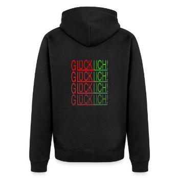 Glücklich - Ich / Glück + Ich = GlücklIch - Unisex Premium Bio Zip Hoodie - Schwarz - Hinten - Nico (187cm)