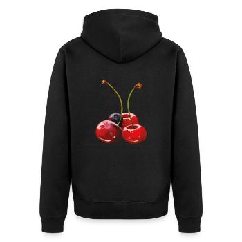 kirschen blaubeeren - Unisex Premium Bio Zip Hoodie - Schwarz - Hinten - Nico (187cm)