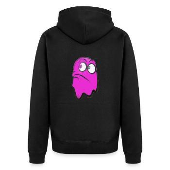Funny grim-looking ghost in pink - Unisex Premium Organic Zip Hoodie - black - Back - Nico (187cm)