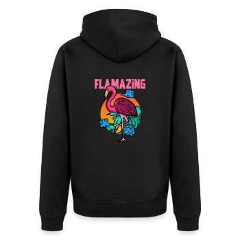 Flamazing Flamingo - Unisex Premium Organic Zip Hoodie - black - Back - Nico (187cm)