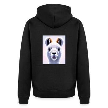 Super süßes weißes Alpaka-Gemälde flauschiges Tier - Unisex Premium Bio Zip Hoodie - Schwarz - Hinten - Nico (187cm)