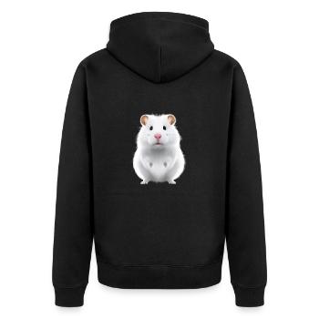 niedlicher hamster mit fliege porträt ölgemälde sw - Unisex Premium Bio Zip Hoodie - Schwarz - Hinten - Nico (187cm)