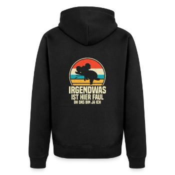 Irgendwas ist hier Faul OH DAS BIN JA ICH - Unisex Premium Bio Zip Hoodie - Schwarz - Hinten - Nico (187cm)
