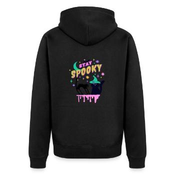 Stay Spooky Halloween schwarze Katzen mit Hexenhut - Unisex Premium Bio Zip Hoodie - Schwarz - Hinten - Nico (187cm)