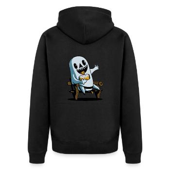 Sandwich fantôme d’Halloween sur le banc du parc - Veste à capuche bio Premium Unisexe - noir - Dos - Nico (187cm)