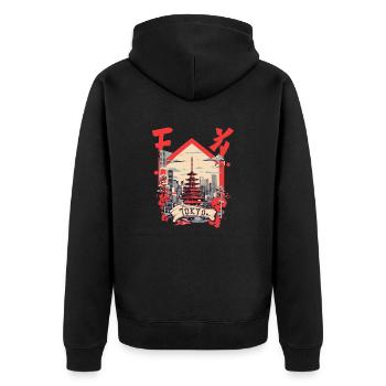 Tokyo - Unisex Premium Bio Zip Hoodie - Schwarz - Hinten - Nico (187cm)