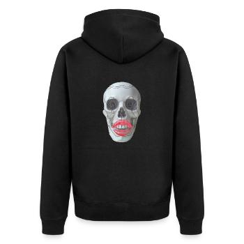 Totenkopf mit roten Lippen - Unisex Premium Bio Zip Hoodie - Schwarz - Hinten - Nico (187cm)