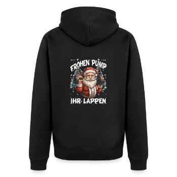 Bodybuilding Santa Claus Power Lifting Bodybuilder - Unisex Premium Bio Zip Hoodie - Schwarz - Hinten - Nico (187cm)