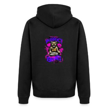 Purrfect Beats 1 - Unisex Premium Bio Zip Hoodie - Schwarz - Hinten - Nico (187cm)